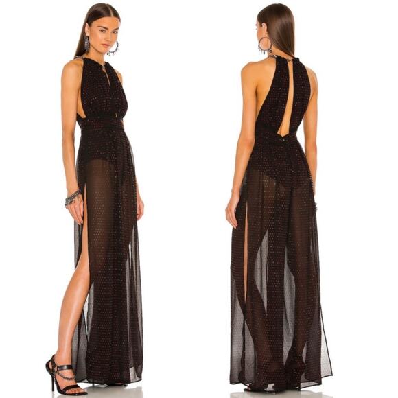 Dundas Gem Jumpsuit Black Ruby Crystal Embellished Sheer Sz S - Picture 2 of 12